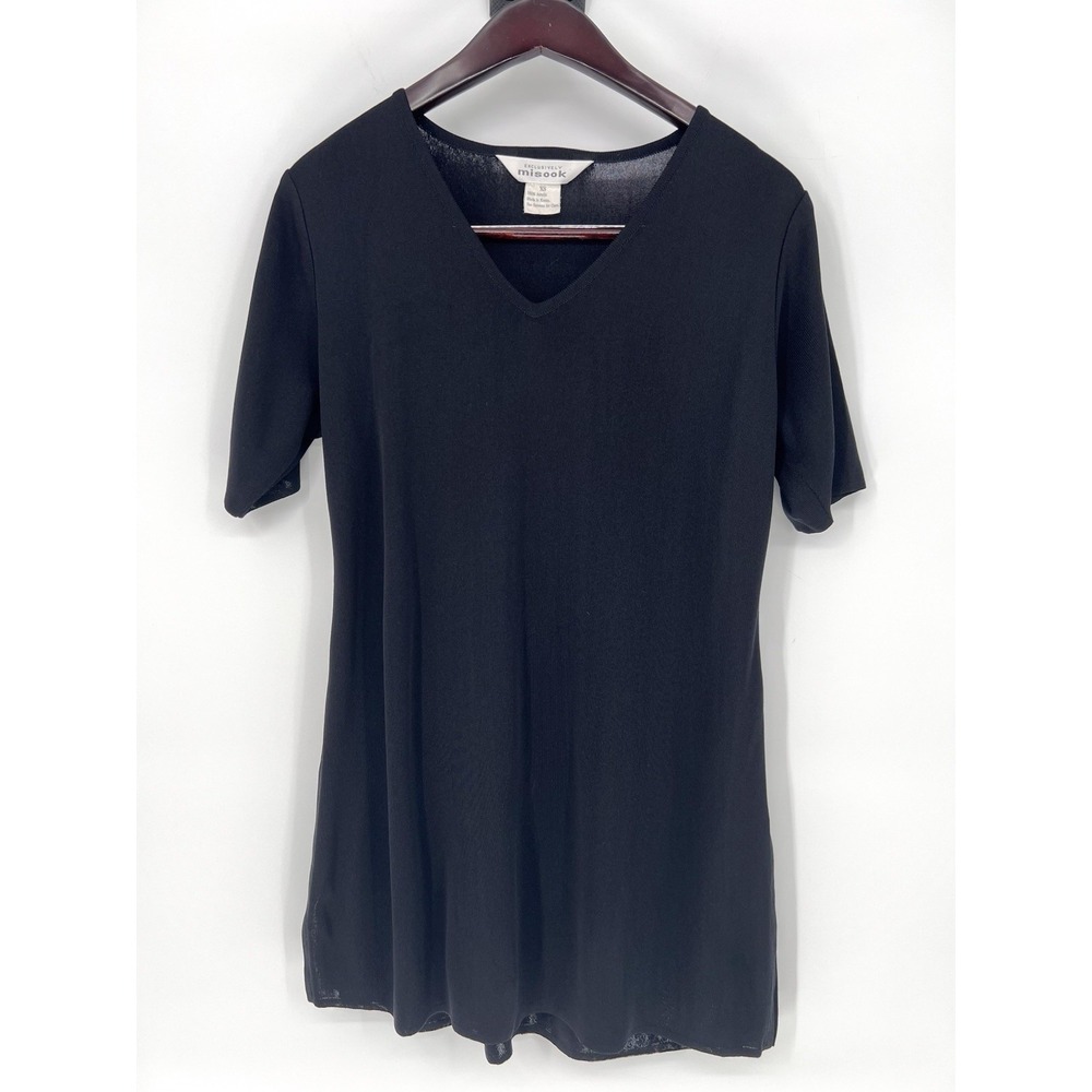 Exclusively MISOOK - Black Short Sleeve Knit V-Neck Shirt Top -‎ Women's Size XS